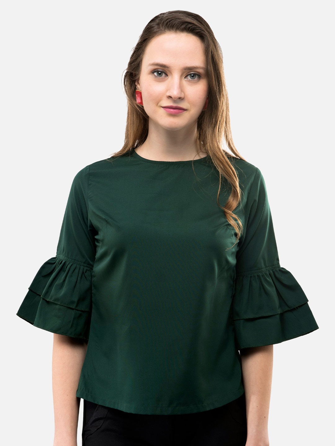 

V&M Layered Bell Sleeves Crepe Top, Green