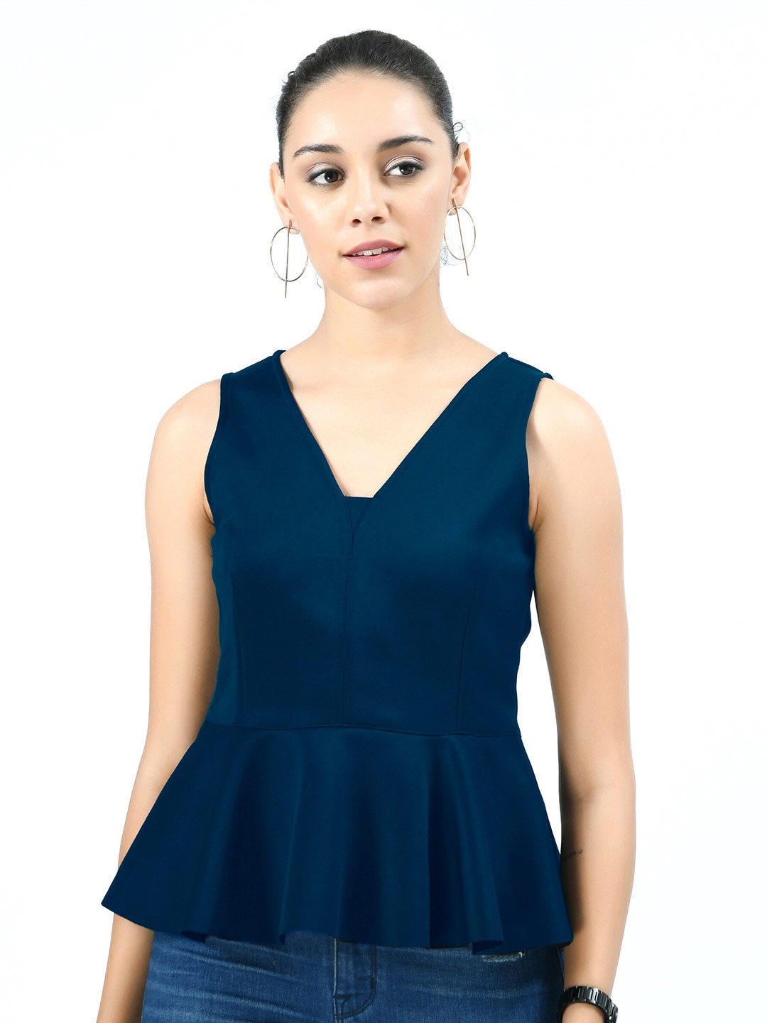 

V&M V Neck Gathered or Pleated Peplum Top, Teal