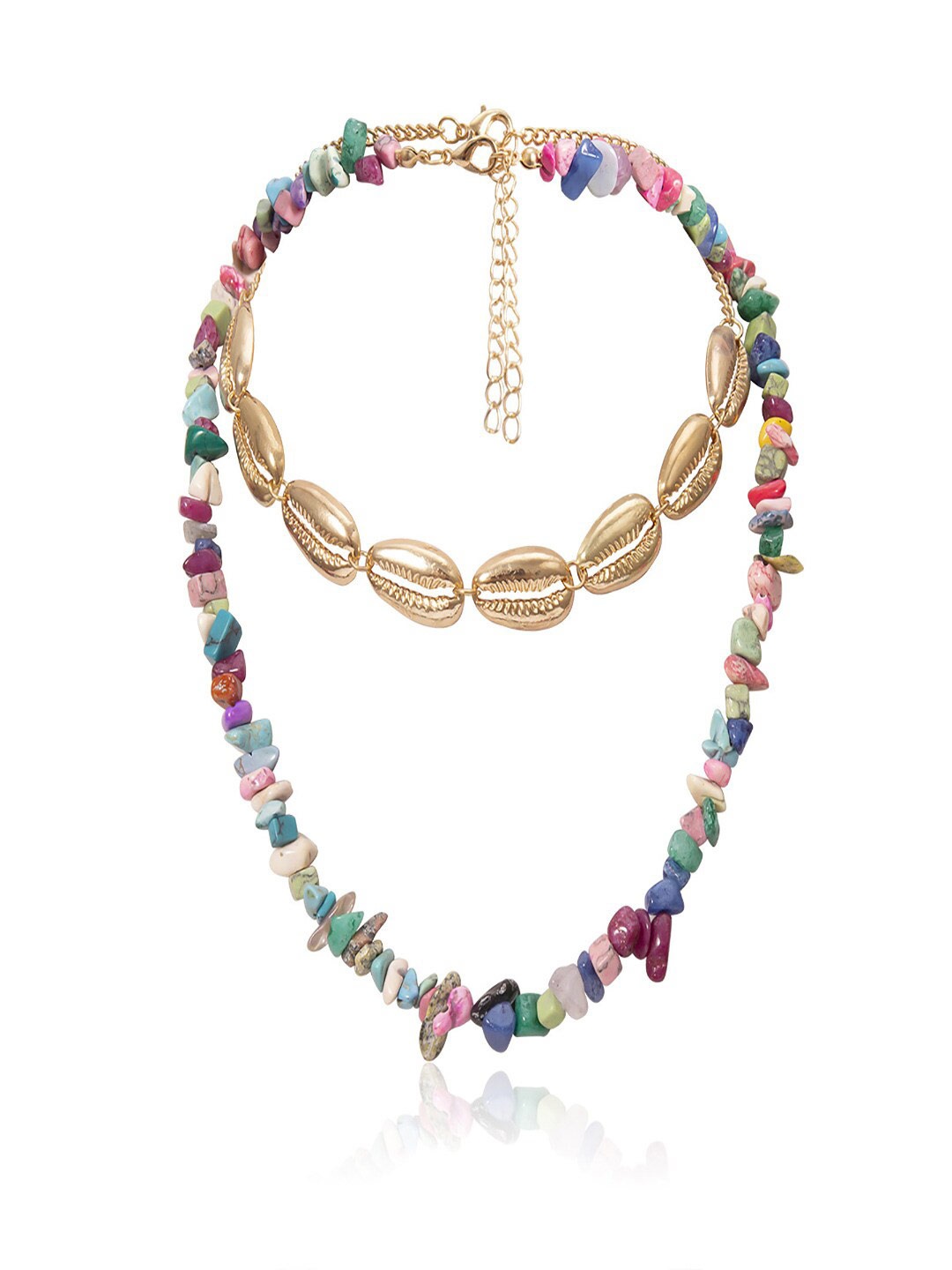

AQUASTREET Set Of 2 Gold-Plated Stone Studded Layered Necklace