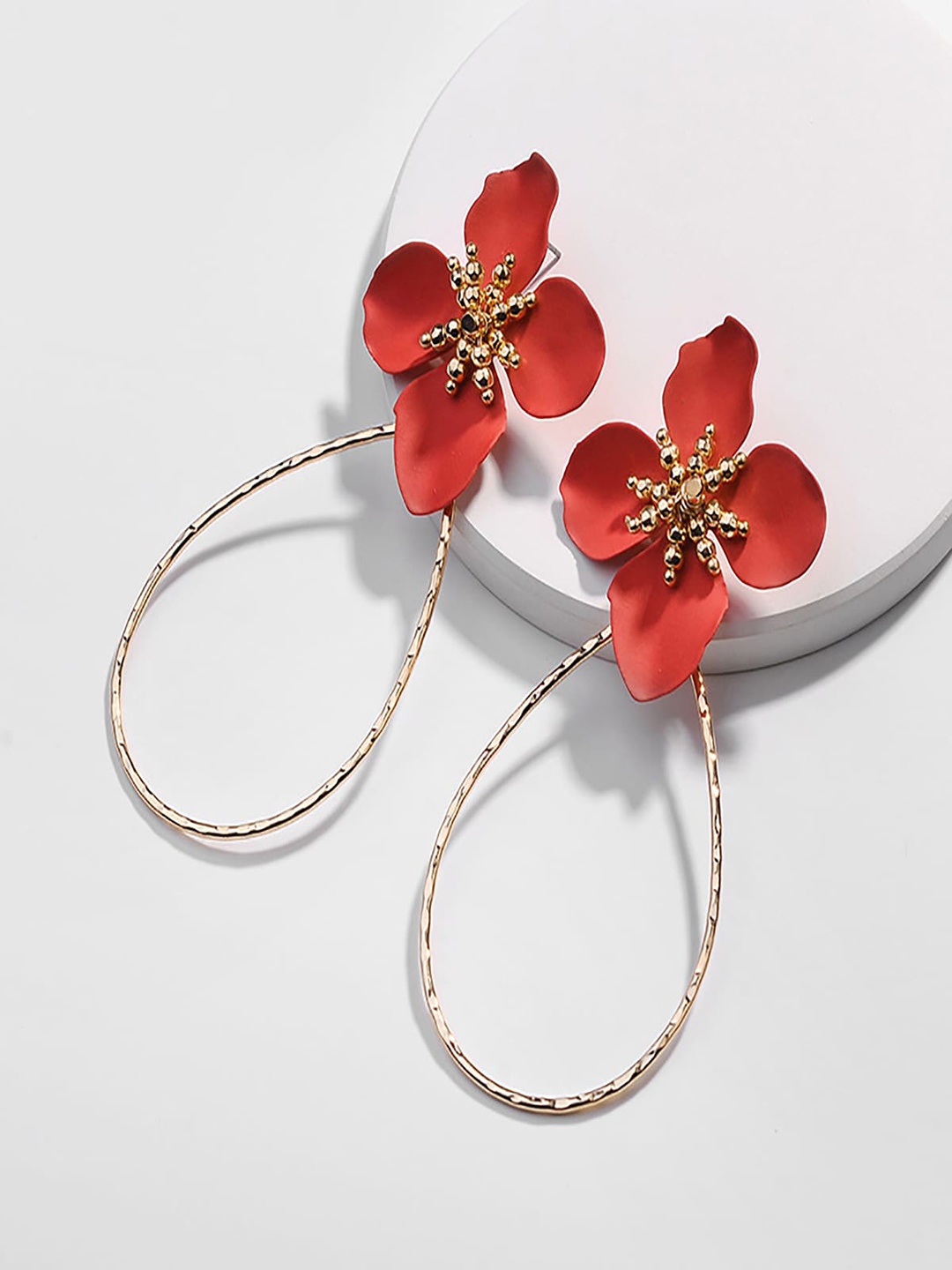 

AQUASTREET Gold-Plated Floral Hoop Earrings, Red