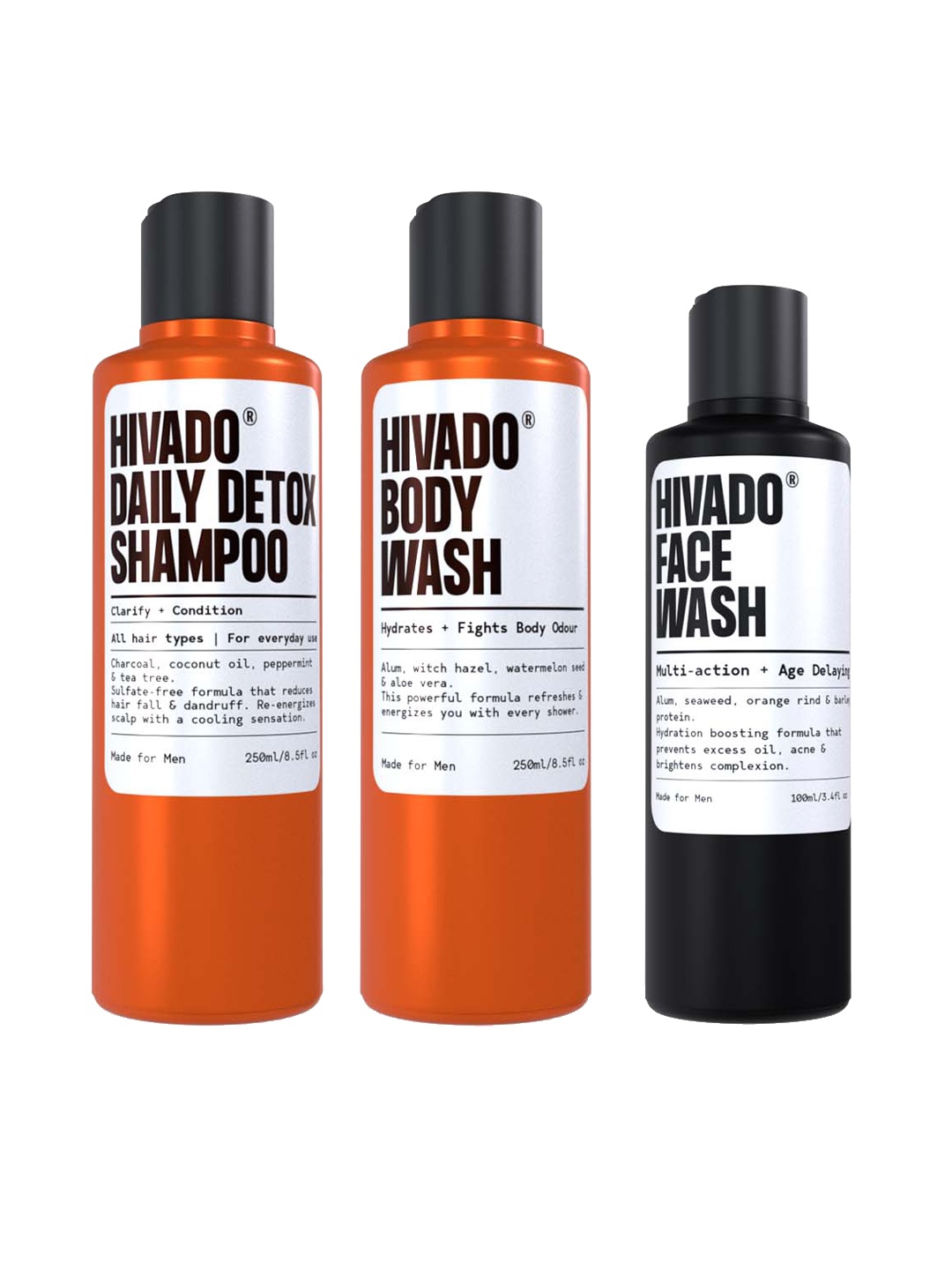 

HIVADO Men Head To Toe Trio - Shampoo + Body Wash + Face Wash, Orange