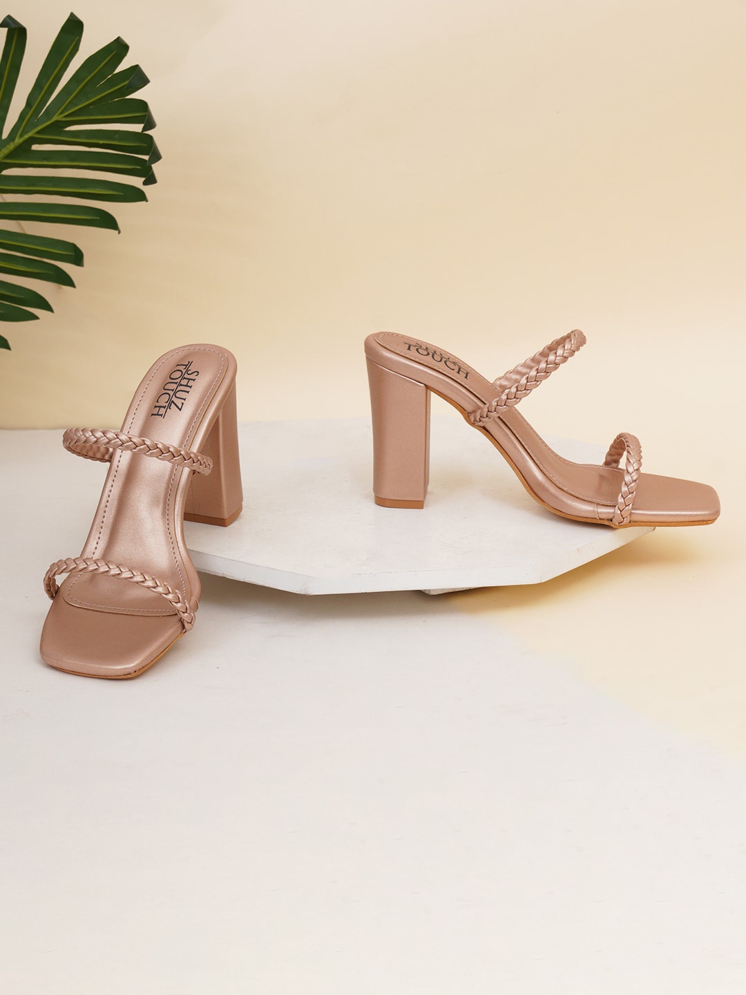 

SHUZ TOUCH Open Toe Block Heels, Nude