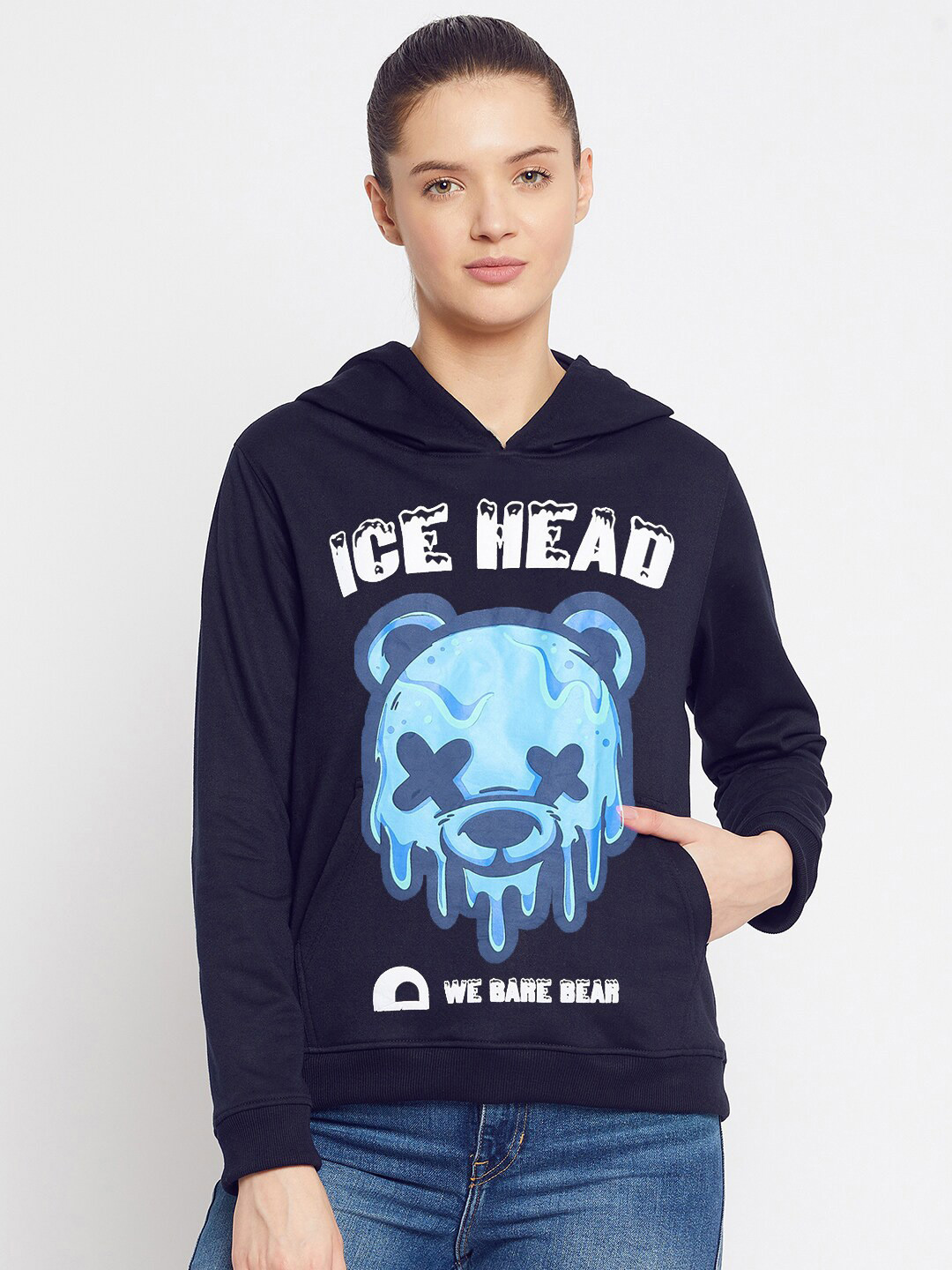 

FRENCH FLEXIOUS Graphic Printed Hooded Cotton Sweatshirt, Navy blue