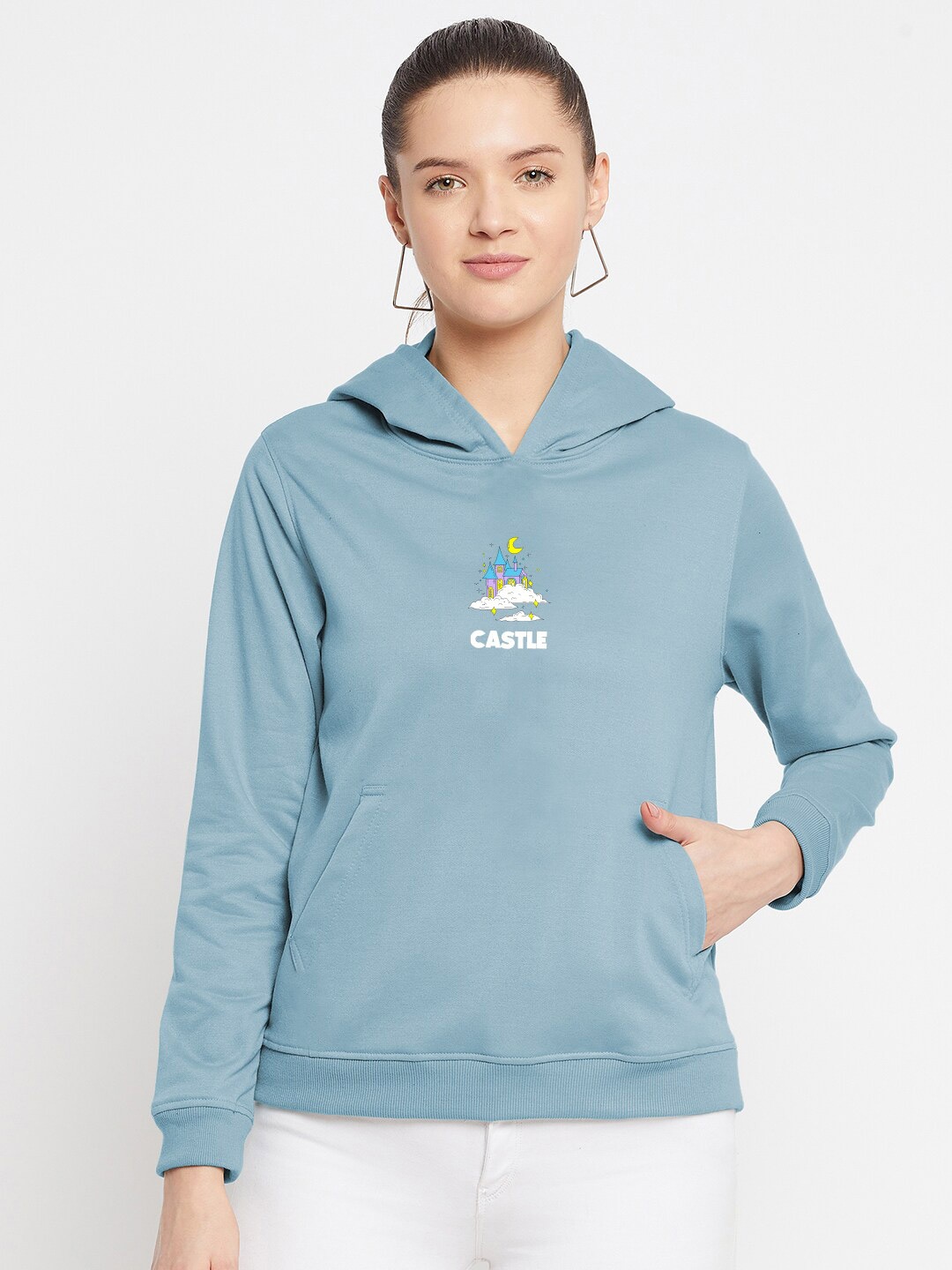

FRENCH FLEXIOUS Graphic Printed Hooded Cotton Sweatshirt, Blue