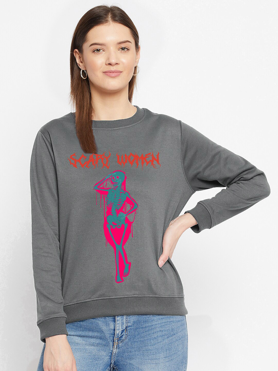 

FRENCH FLEXIOUS Plus Size Graphic Printed Cotton Sweatshirt, Grey