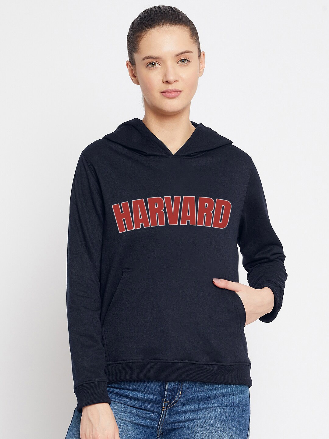 

FRENCH FLEXIOUS Graphic Printed Hooded Cotton Sweatshirt, Navy blue