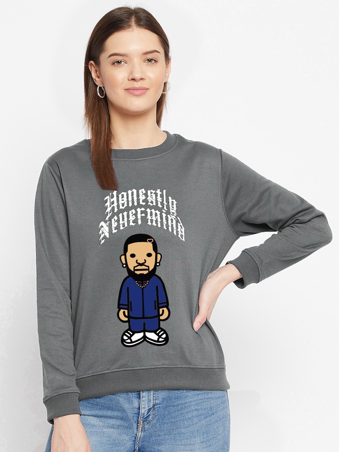 

FRENCH FLEXIOUS Graphic Printed Cotton Sweatshirt, Grey