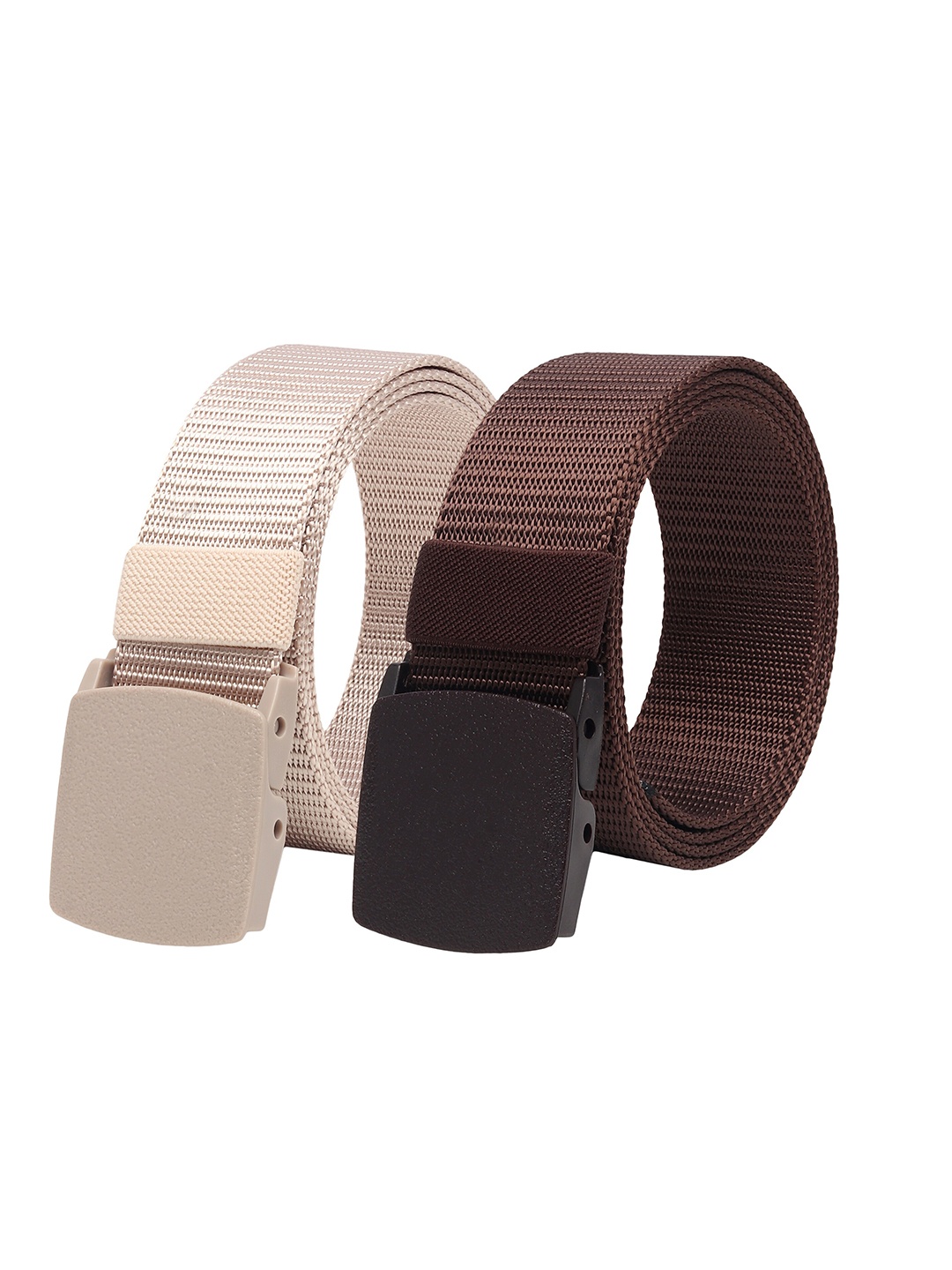 

ZORO Men Pack Of 2 Textured Slider Plastic And Anti Allergy Buckle Canvas Wide Belts, Brown