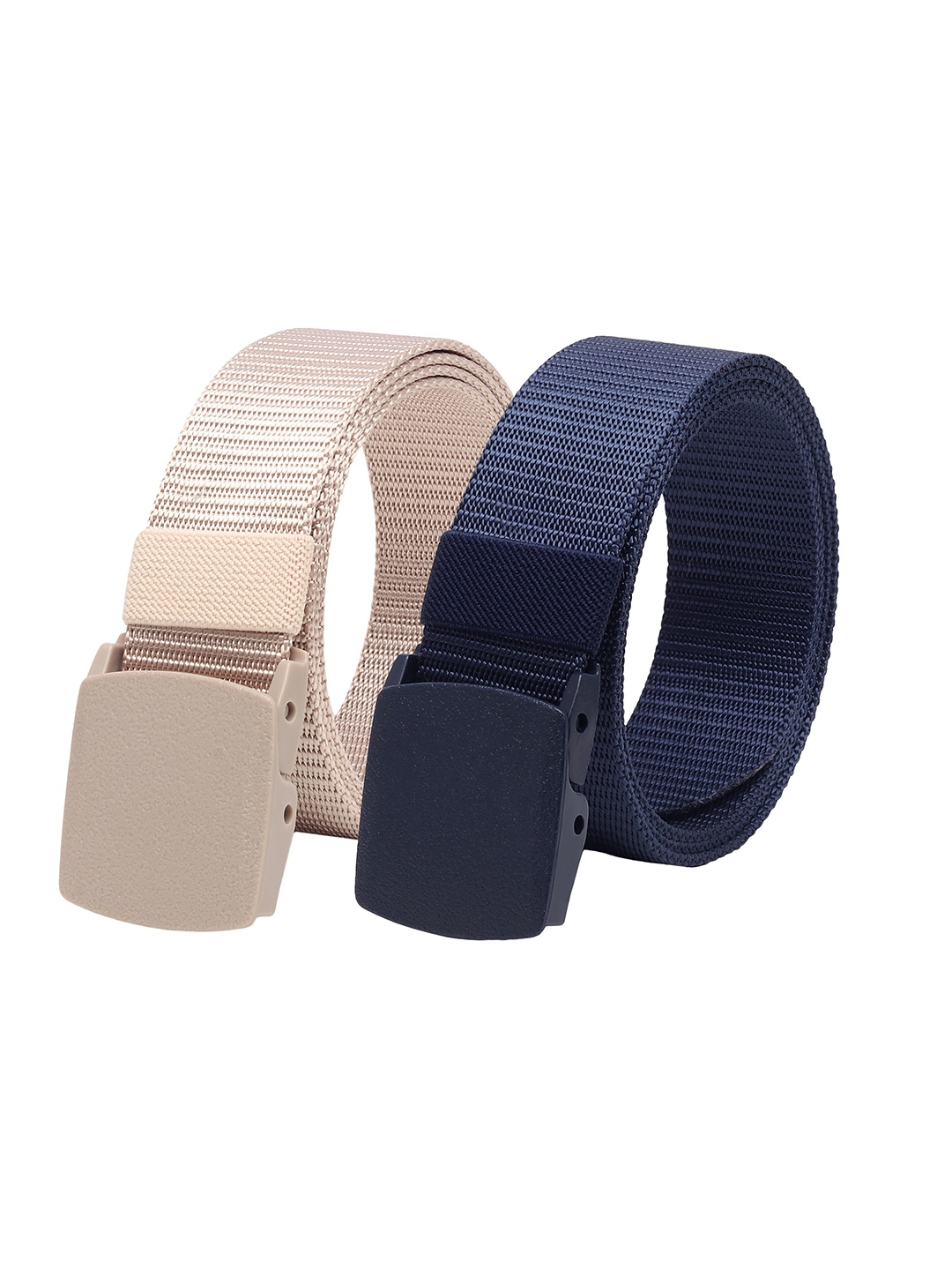 

ZORO Men Pack Of 2 Textured Slider Plastic And Anti Allergy Buckle Canvas Wide Belts, Blue