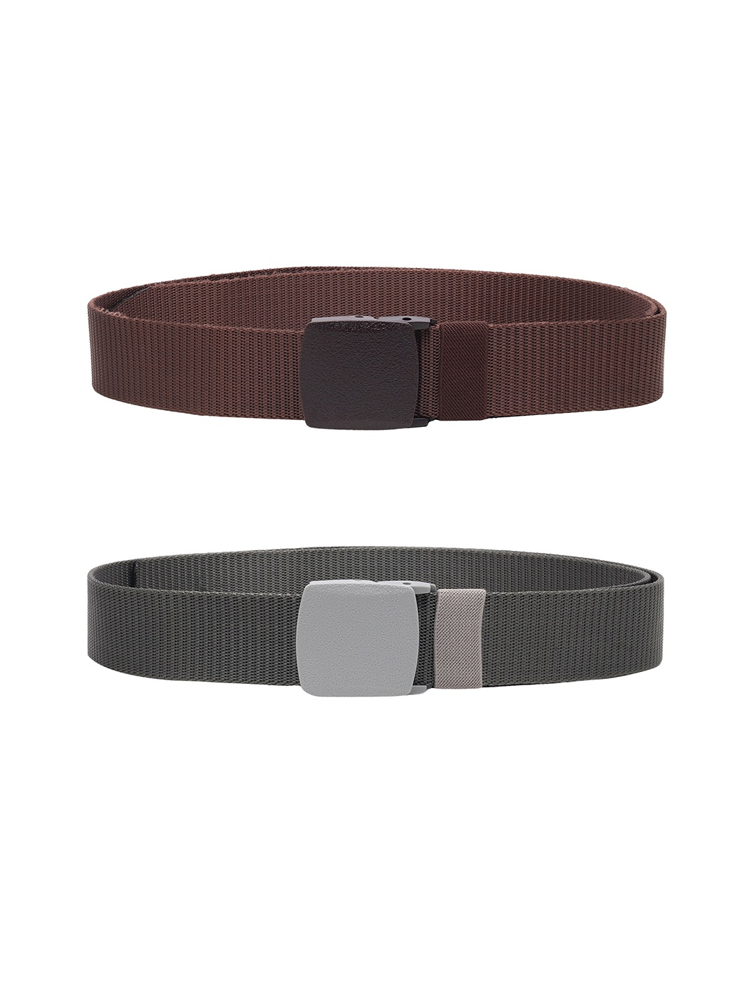 

ZORO Men Pack Of 2 Textured Slider Plastic And Anti Allergy Buckle Canvas Wide Belts, Brown