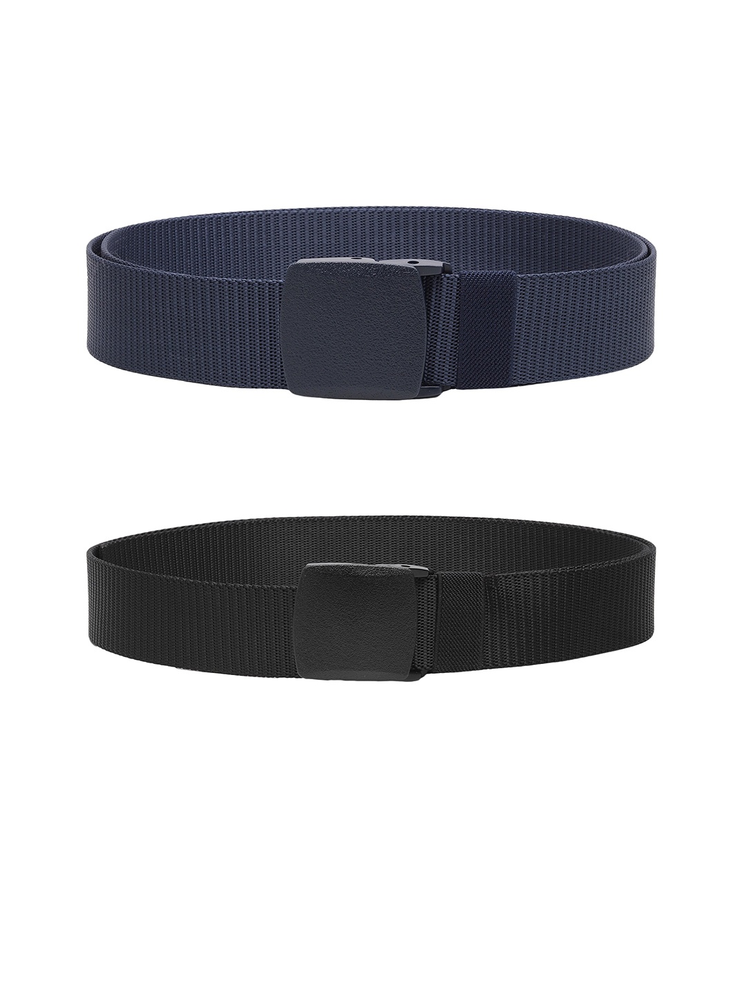 

ZORO Men Pack Of 2 Textured Slider Plastic And Anti Allergy Buckle Canvas Wide Belts, Black