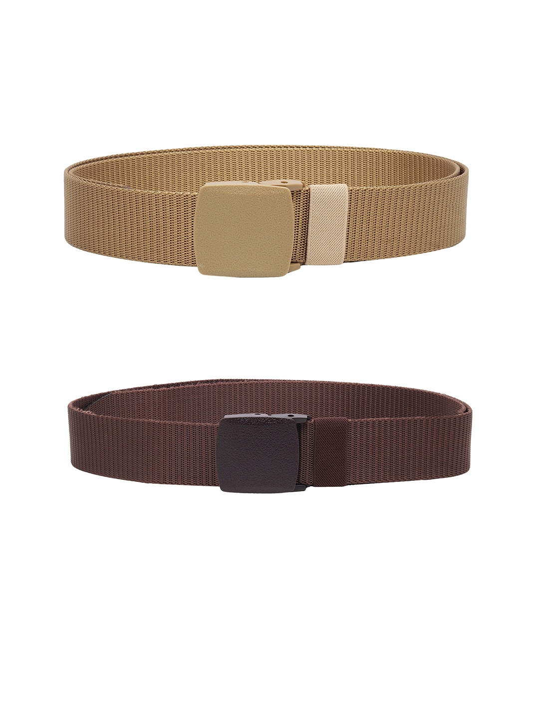 

ZORO Men Pack Of 2 Textured Slider Plastic And Anti Allergy Buckle Canvas Wide Belts, Gold