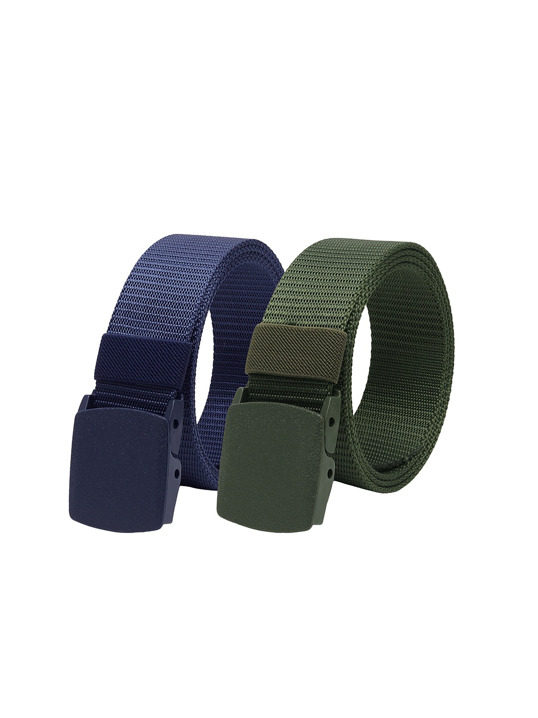 

ZORO Men Pack Of 2 Textured Slider Plastic And Anti Allergy Buckle Canvas Wide Belts, Blue