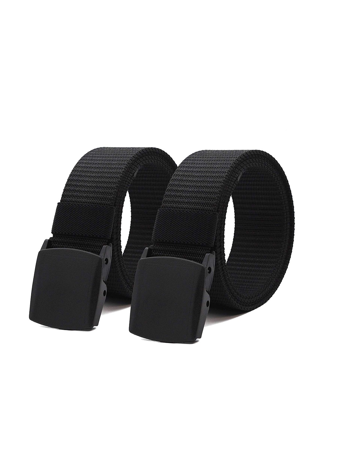 

ZORO Men Pack Of 2 Textured Slider Plastic And Anti Allergy Buckle Canvas Wide Belts, Black