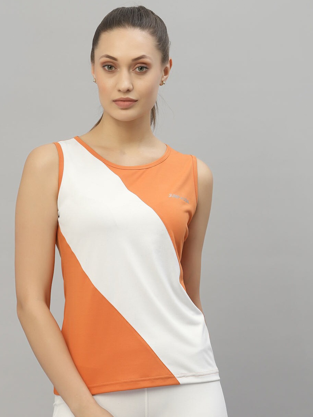 

JUMP USA Colourblocked Sports Slim Fit T-shirt, Orange