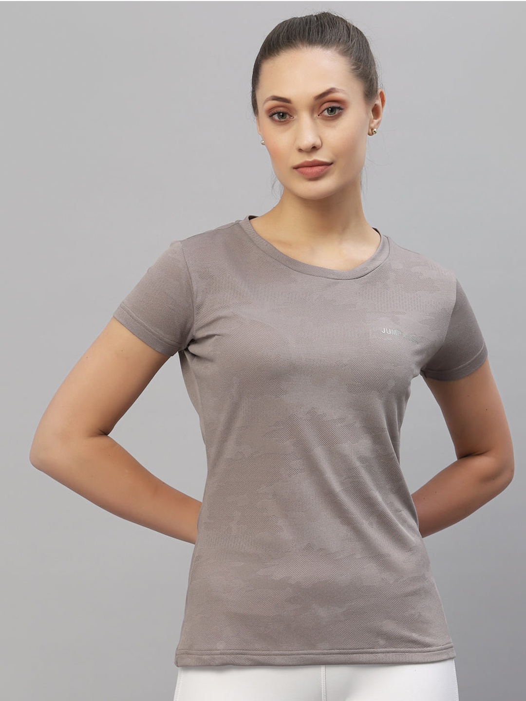 

JUMP USA Round Neck Rapid-Dry Antimicrobial Running T-shirt, Grey