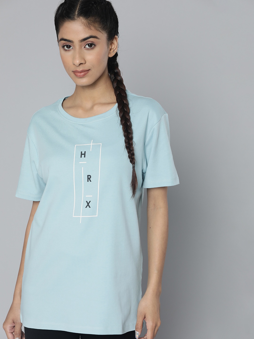 

HRX By Hrithik Roshan Yoga Men Sterling Blue Bio Wash Brand Carrier Tshirts