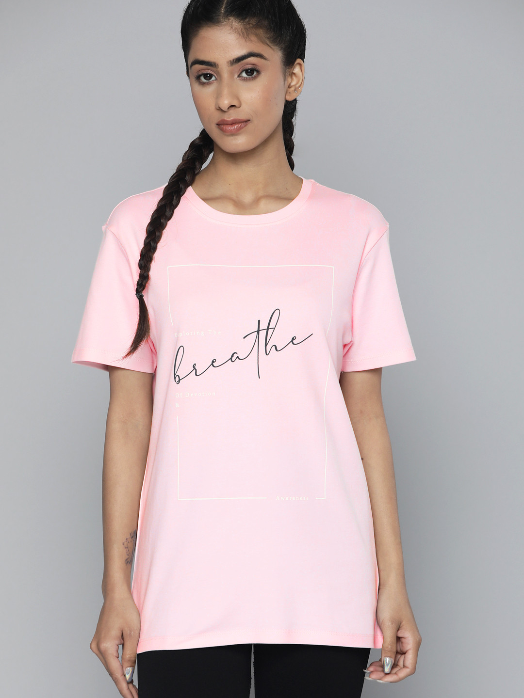 

HRX By Hrithik Roshan Yoga Men Baby Pink Bio Wash Typography Tshirts