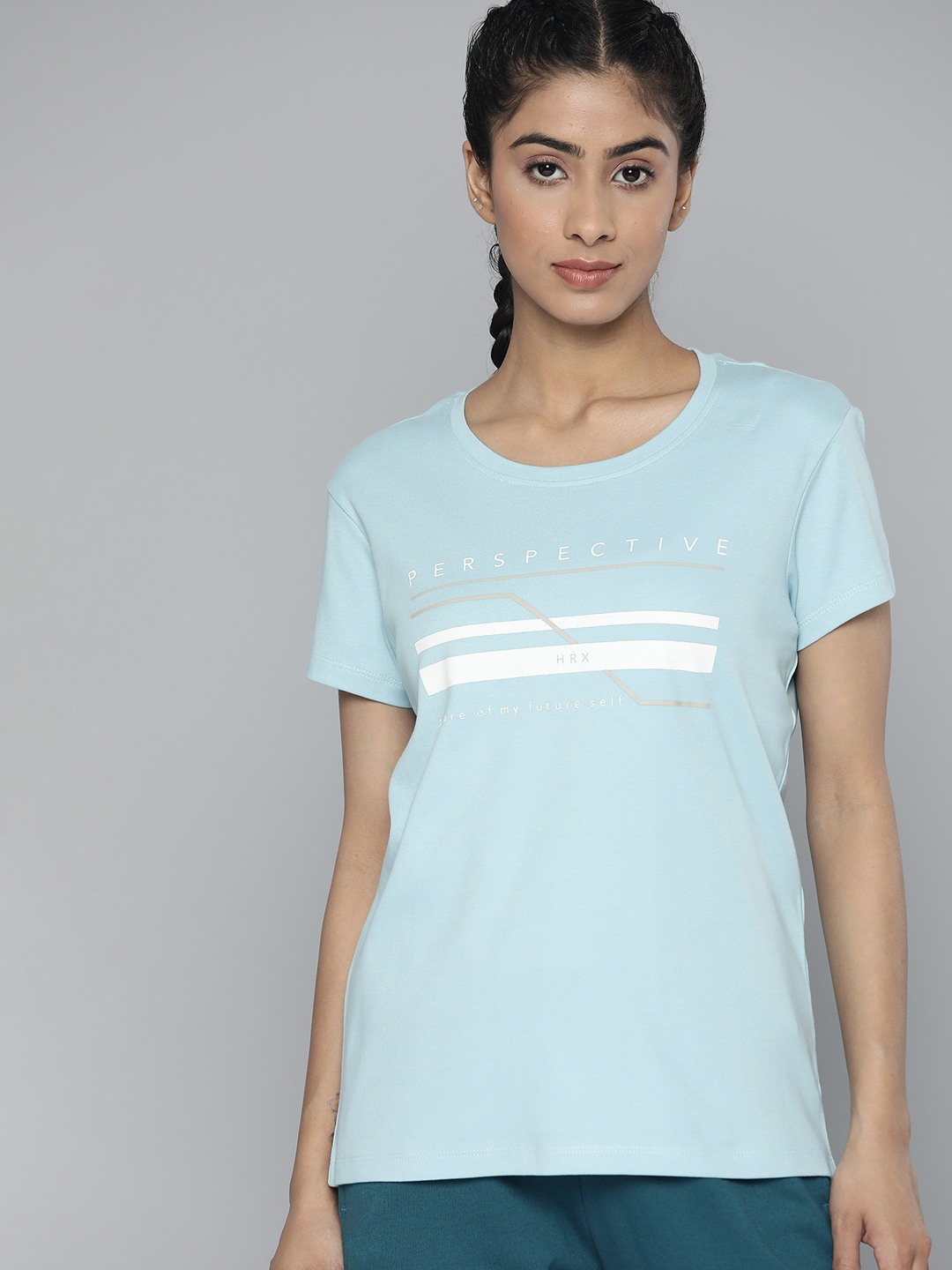 

HRX By Hrithik Roshan Yoga Women Streling Blue Bio Wash Typography Tshirts