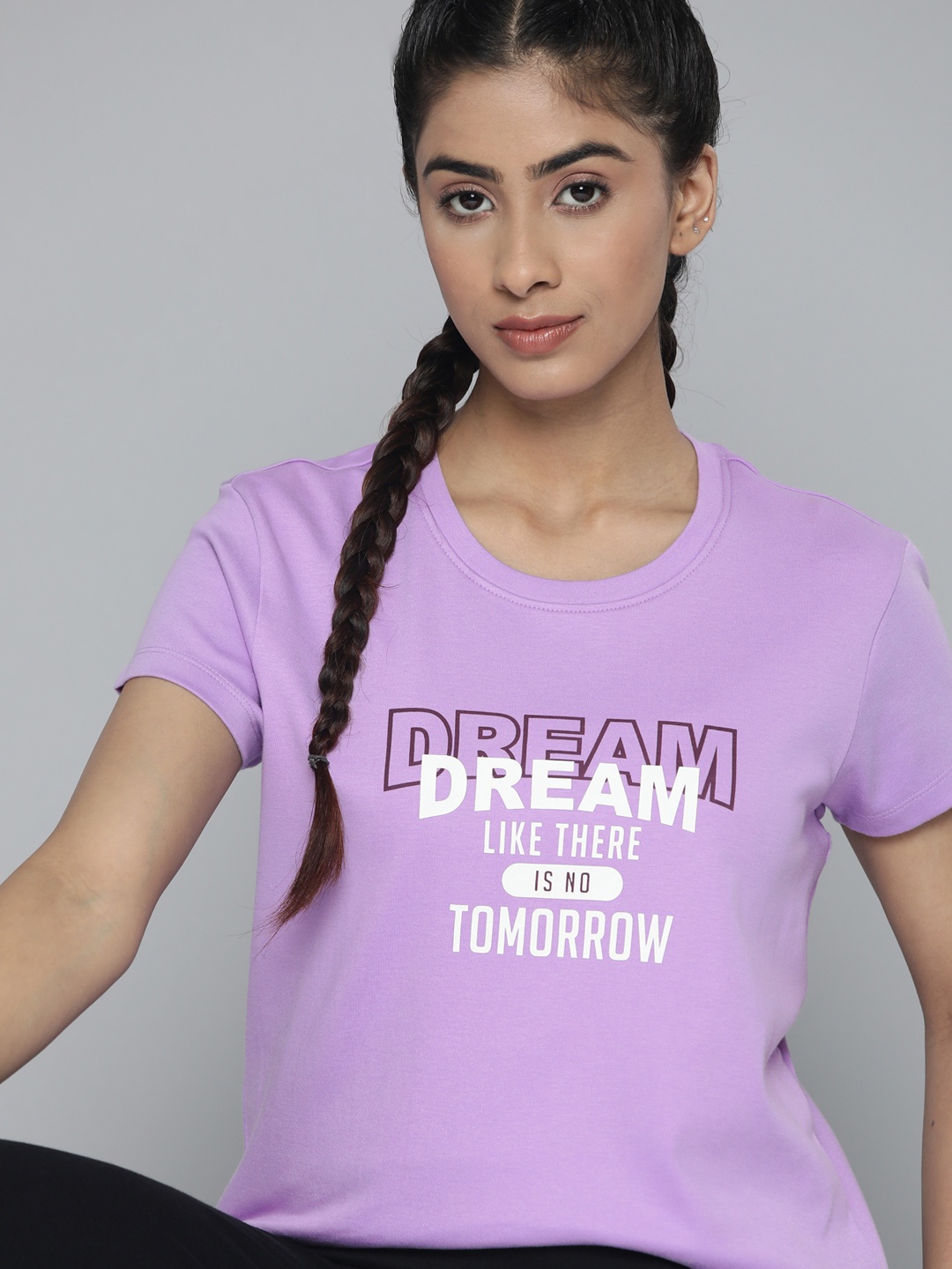 

HRX By Hrithik Roshan Lifestyle Women Mauve Bio Wash Typography Tshirts, Purple