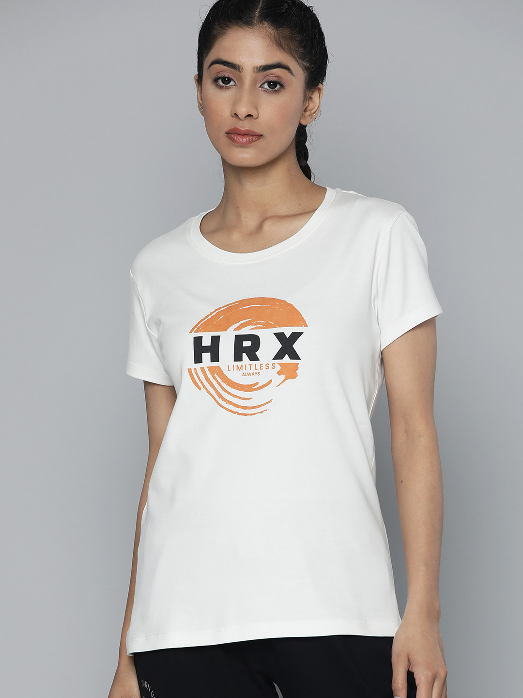 

HRX By Hrithik Roshan Yoga Men Sweet Grey Bio Wash Brand Carrier Tshirts, White