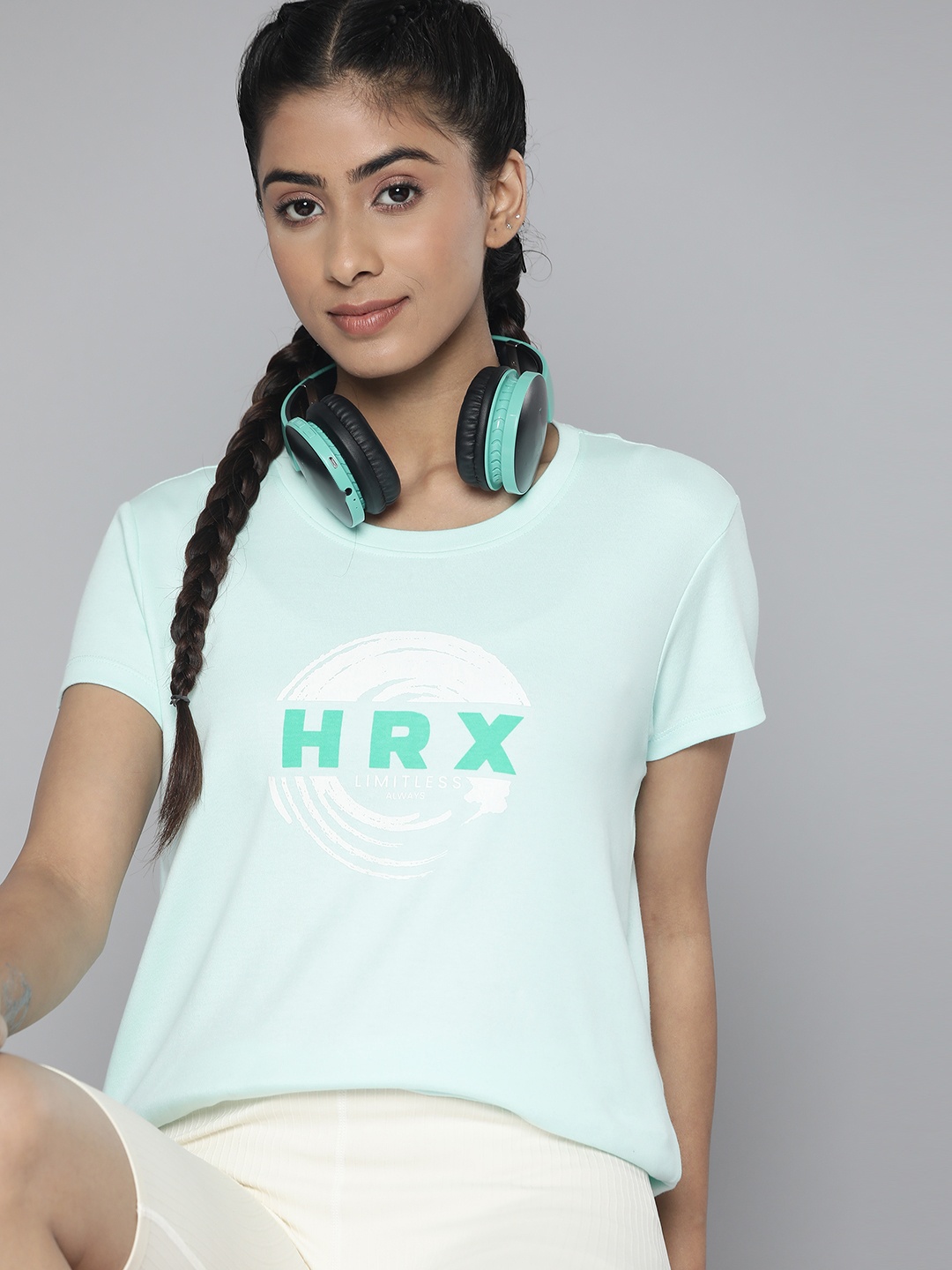 

HRX By Hrithik Roshan Lifestyle Women Mint Bio Wash Brand Carrier Tshirts, Green