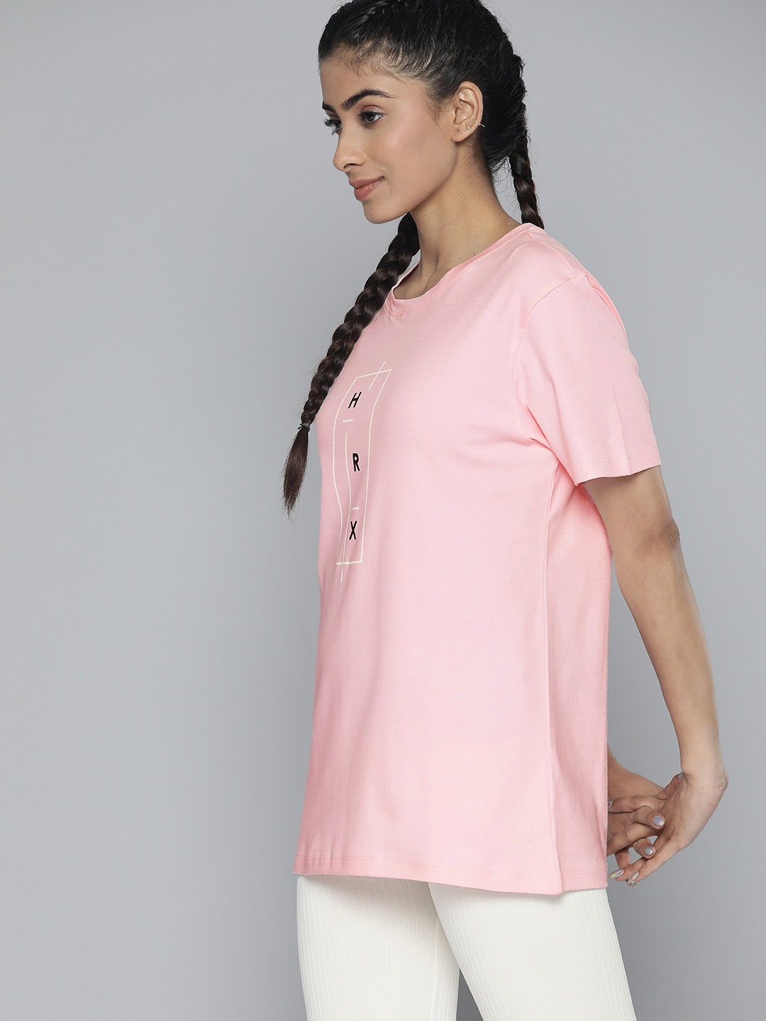 

HRX By Hrithik Roshan Yoga Men Baby Pink Bio Wash Brand Carrier Tshirts