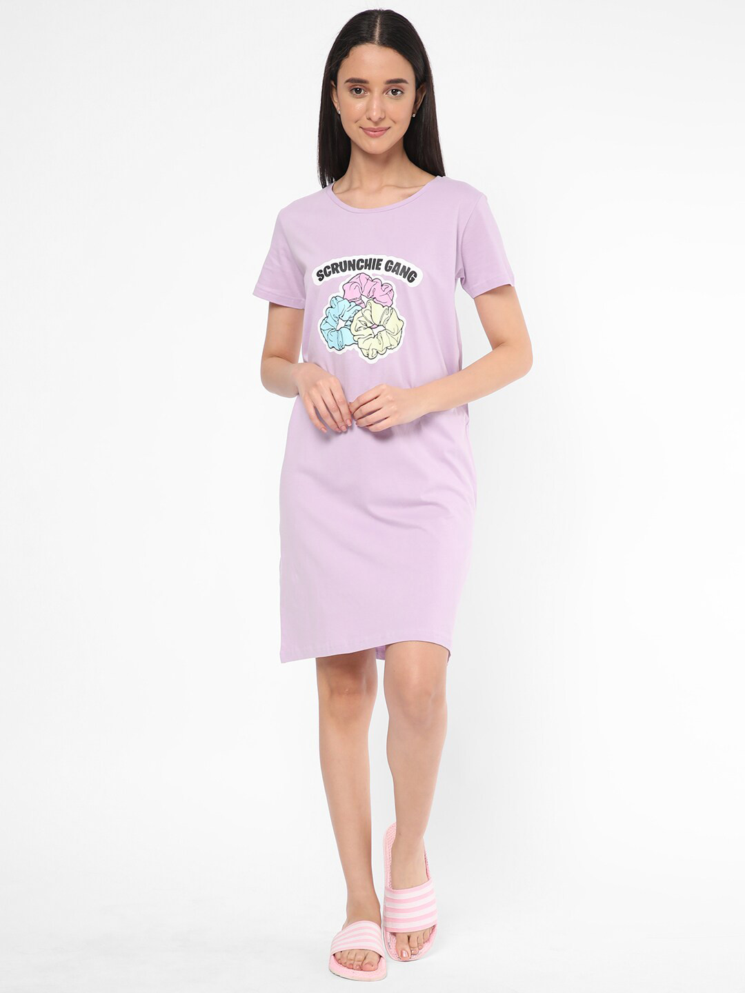 

R&B Graphic Printed Pure Cotton Nightdress, Purple