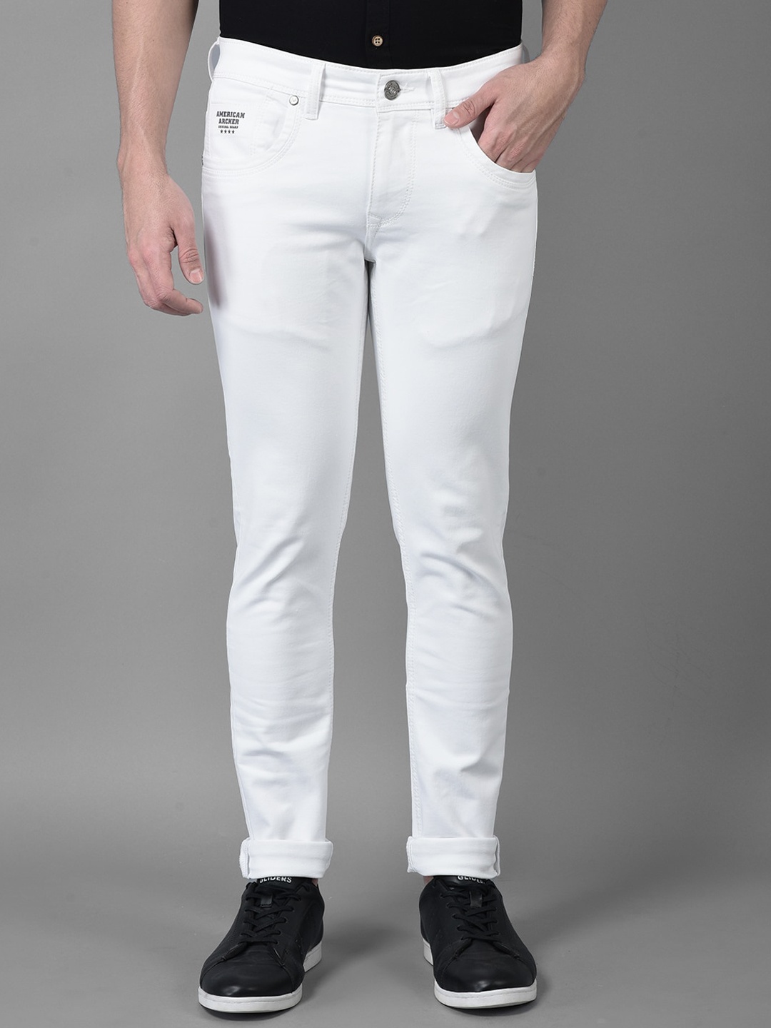 

American Archer Men Stretchable Smart Skinny Fit Low-Rise Jeans, White