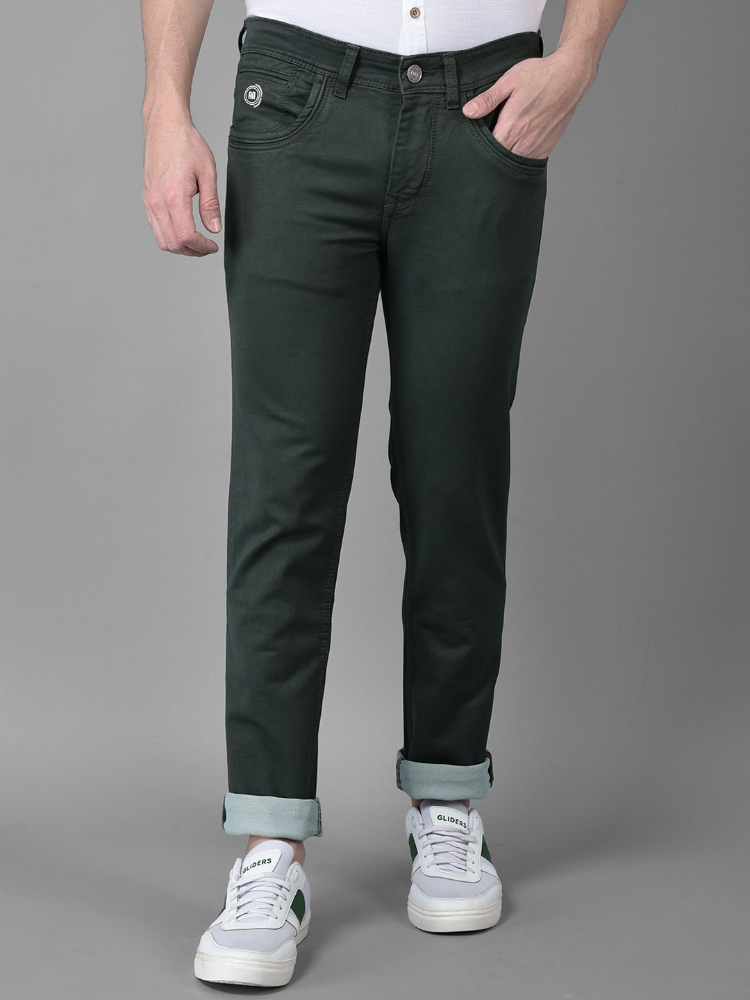 

American Archer Men Stretchable Smart Slim Fit Low-Rise Jeans, Olive