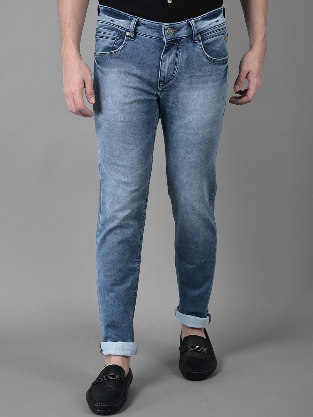 

American Archer Men Smart Skinny Fit Low-Rise Heavy Fade Stretchable Jeans, Blue
