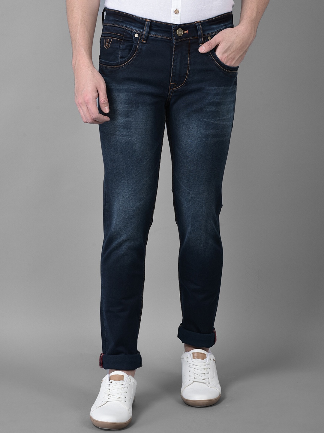 

American Archer Men Smart Skinny Fit Low-Rise Heavy Fade Stretchable Jeans, Blue