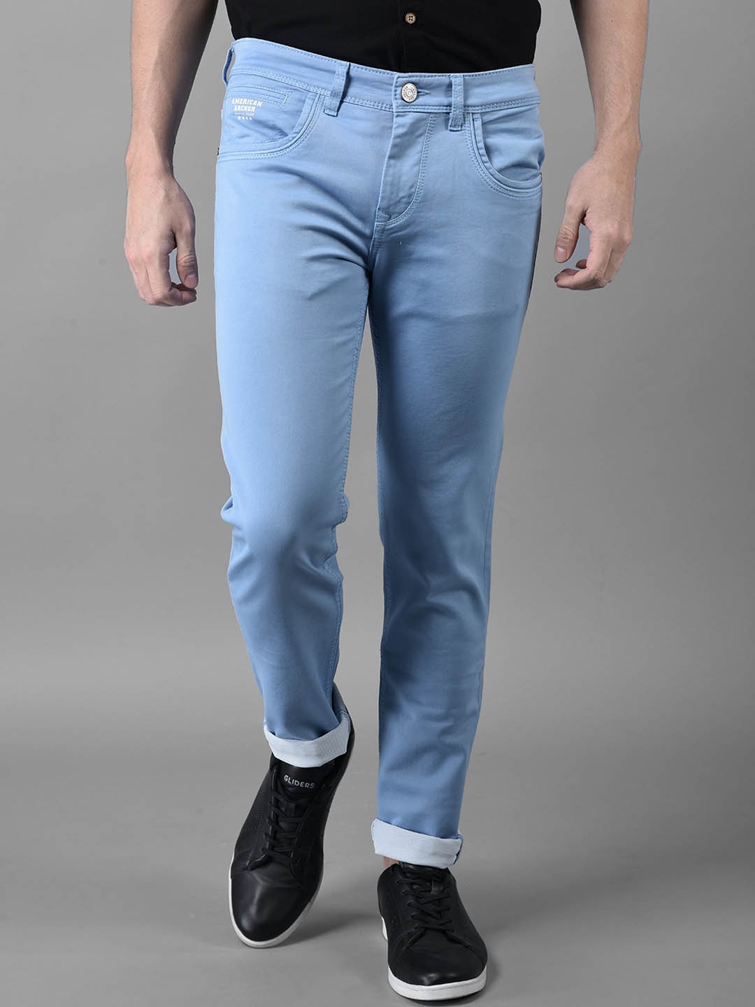 

American Archer Men Smart Slim Fit Low-Rise Embroidered Stretchable Jeans, Blue