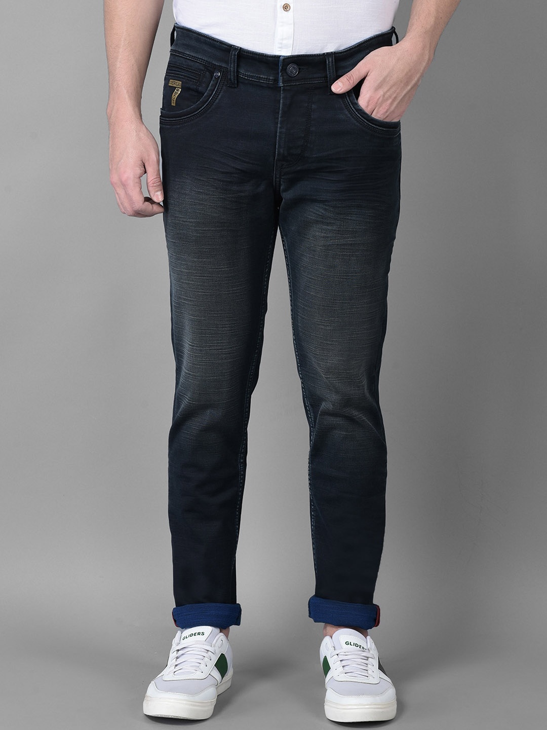 

American Archer Men Smart Skinny Fit Low-Rise Light Fade Embroidered Stretchable Jeans, Blue