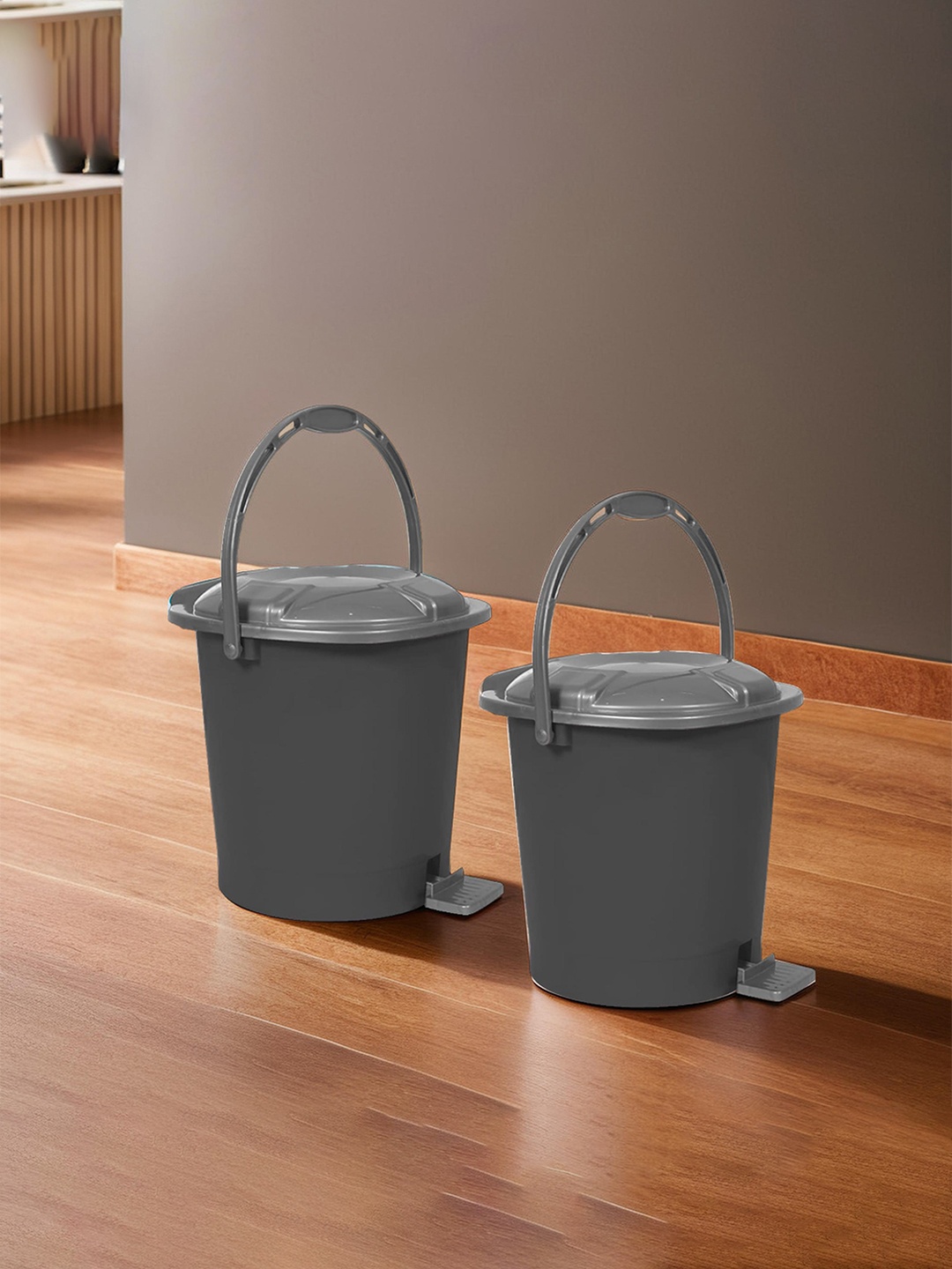 

Kuber Industries Grey 2 Pcs Durable Pedal Dustbins With Handle -10 Litre Each