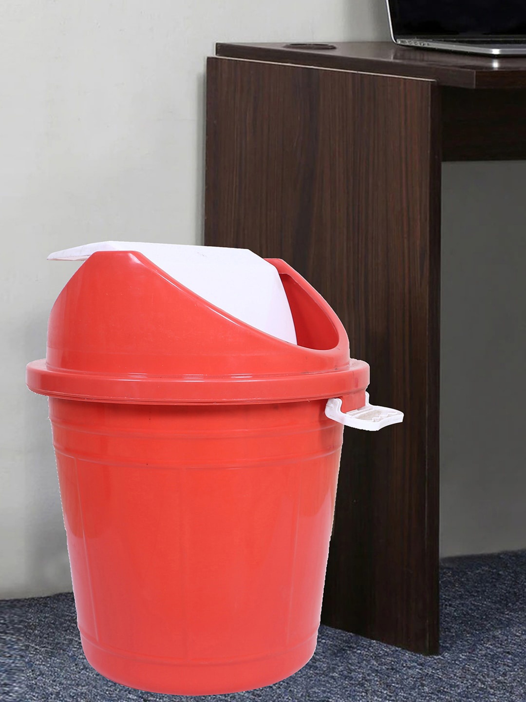 

Kuber Industries Red & White Durable Swinging Lid Dustbin - 30Ltr