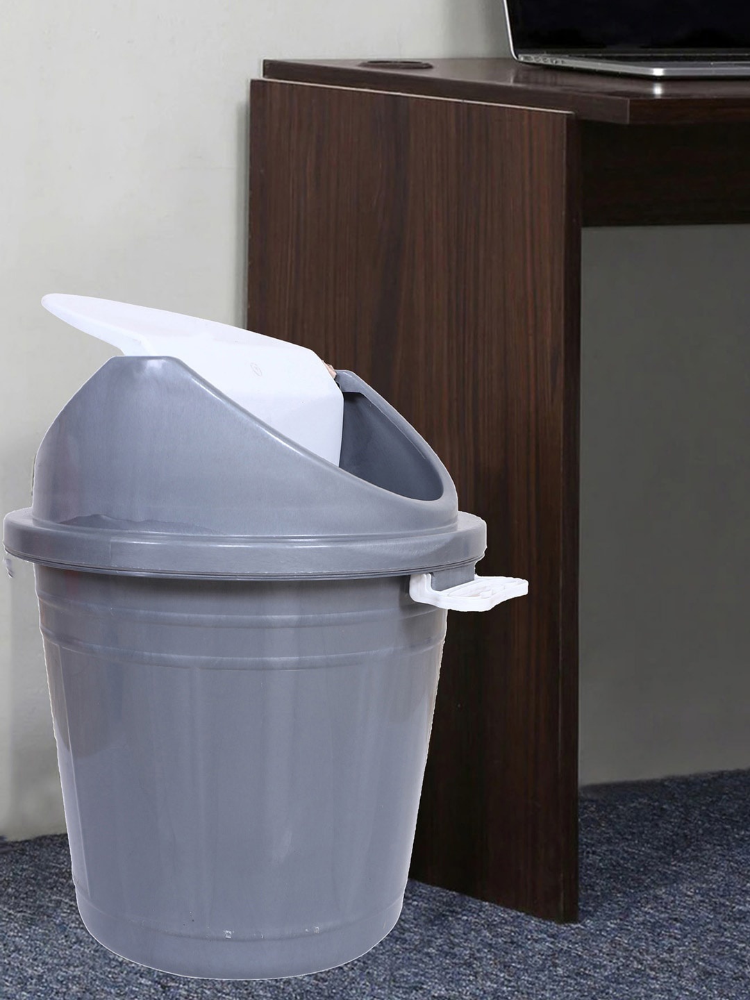 

Kuber Industries Grey & White Dustbin With Swing Top Lid - 30 L