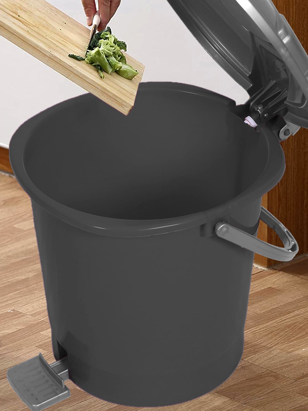

Kuber Industries 2 Pcs Grey Durable Pedal Dustbins With Handle -7Ltr Each