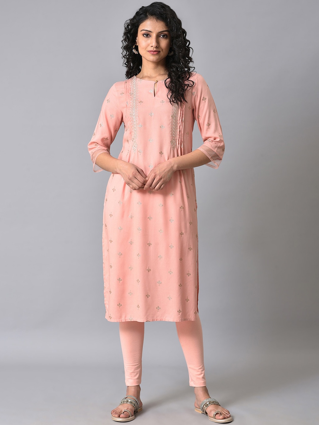 

W Women Pink Quirky Embroidered Keyhole Neck Kurta