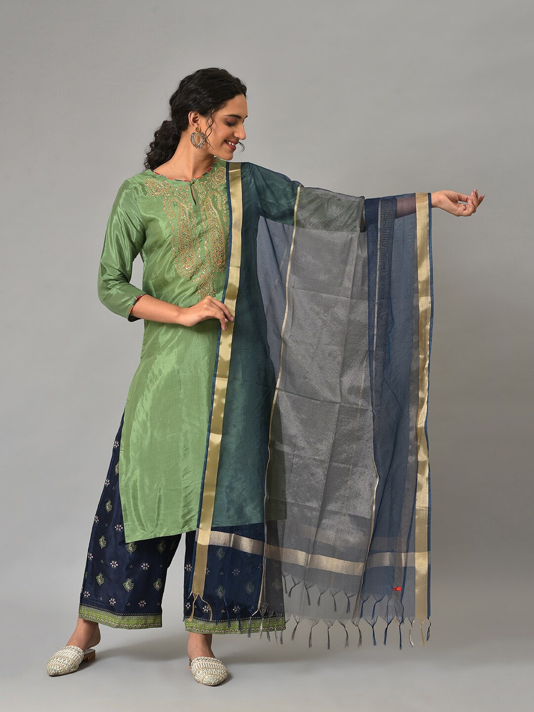 

W Woven Design Dupatta with Zari, Blue