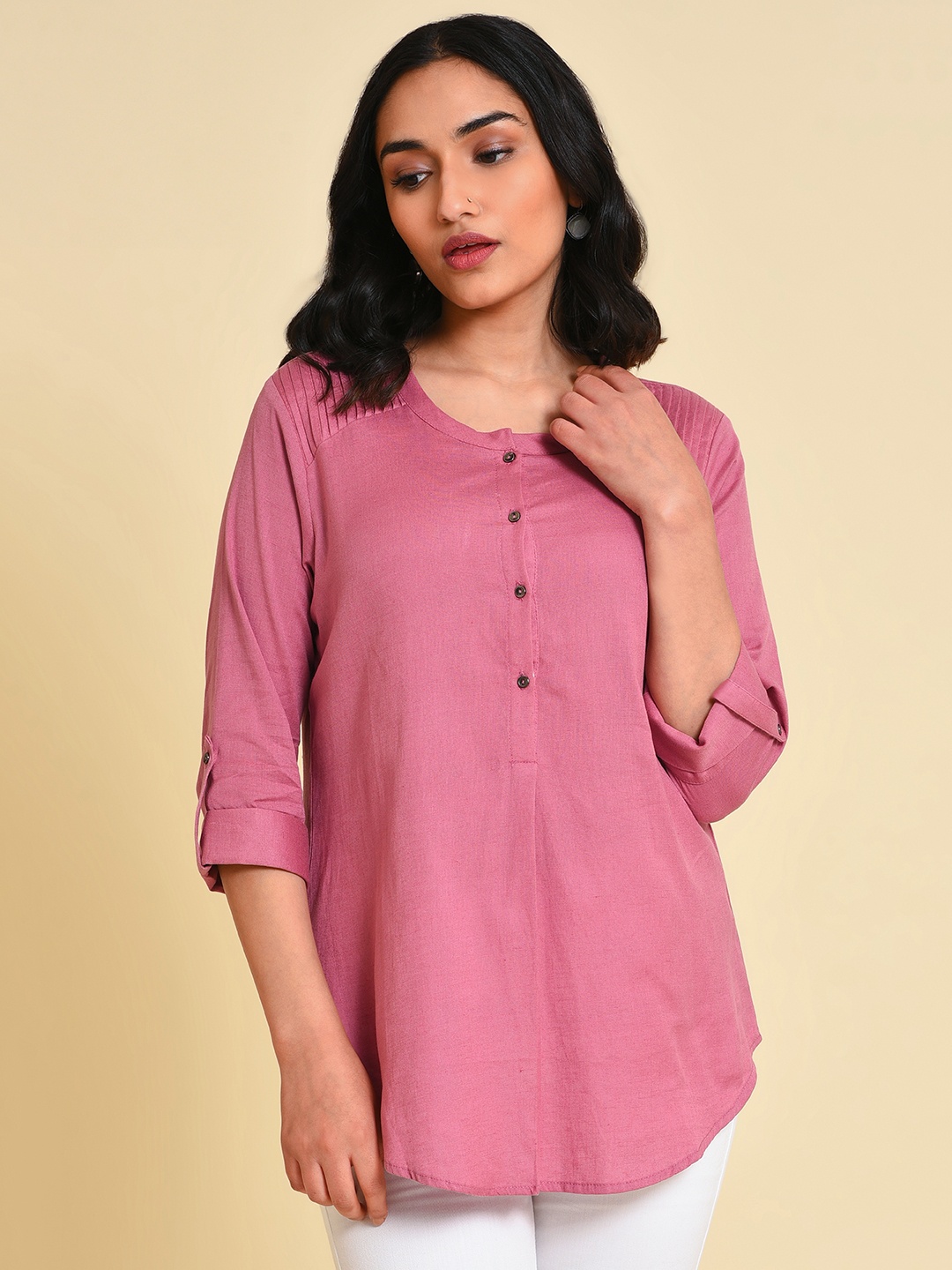 W Plus Size Cotton Shirt Style Top, Purple