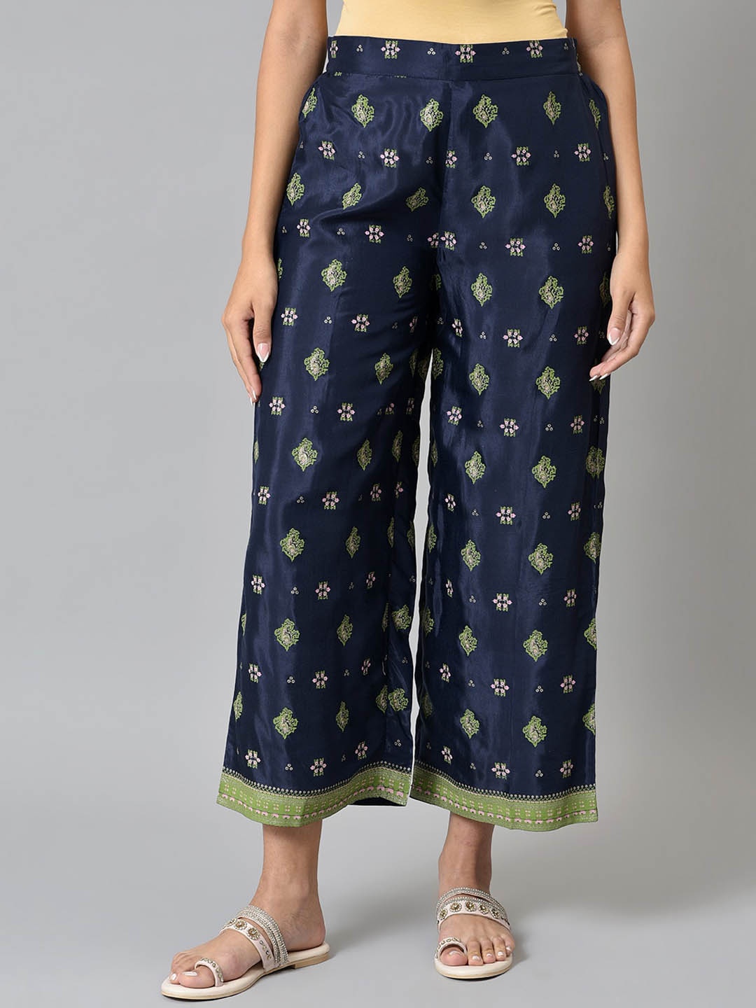 

W Women Blue Ethnic Motifs Printed Cropped Trousers