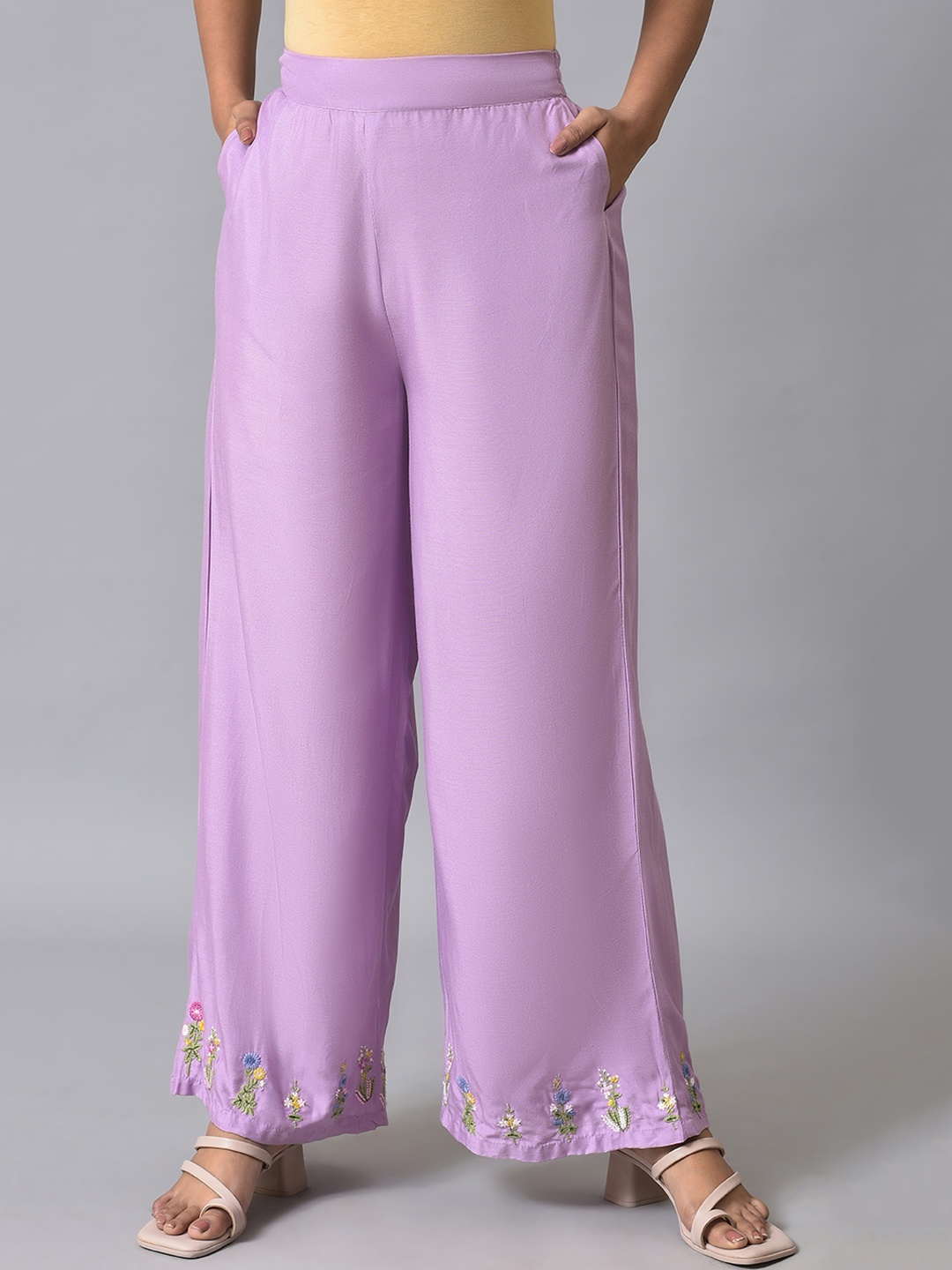 

W Women Mid-Rise Parallel Trousers, Purple