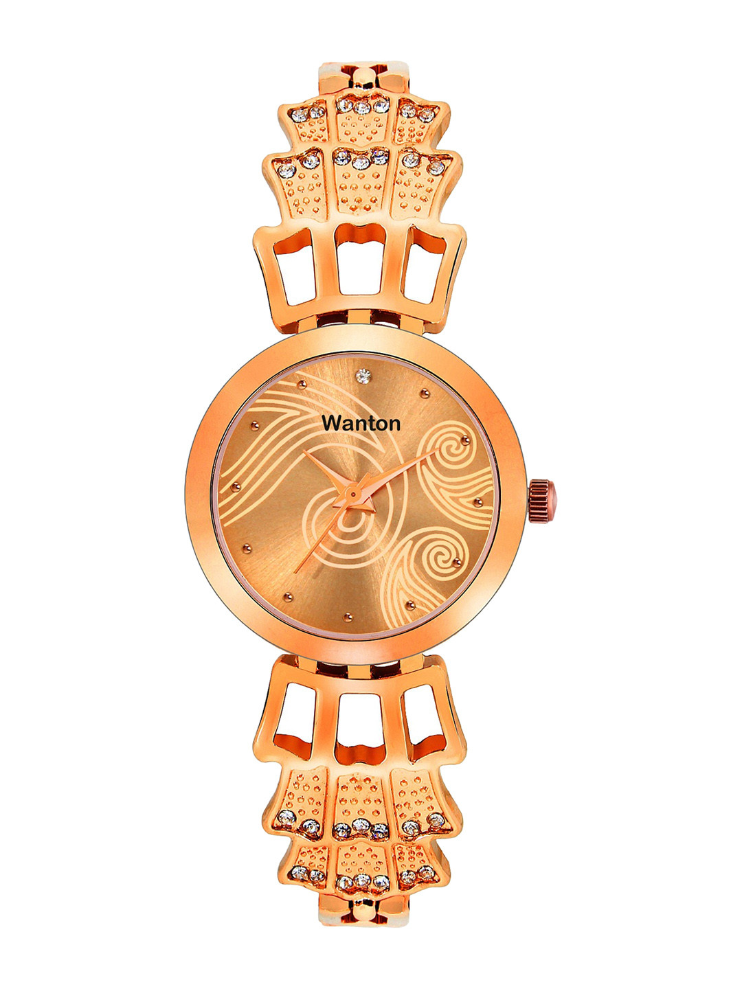 

WANTON Women Brass Patterned Dial & Bracelet Style Straps Analogue Watch, Gold