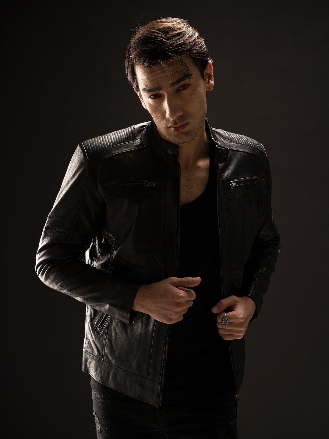 

Tortoise Men Leather Biker Jacket, Black