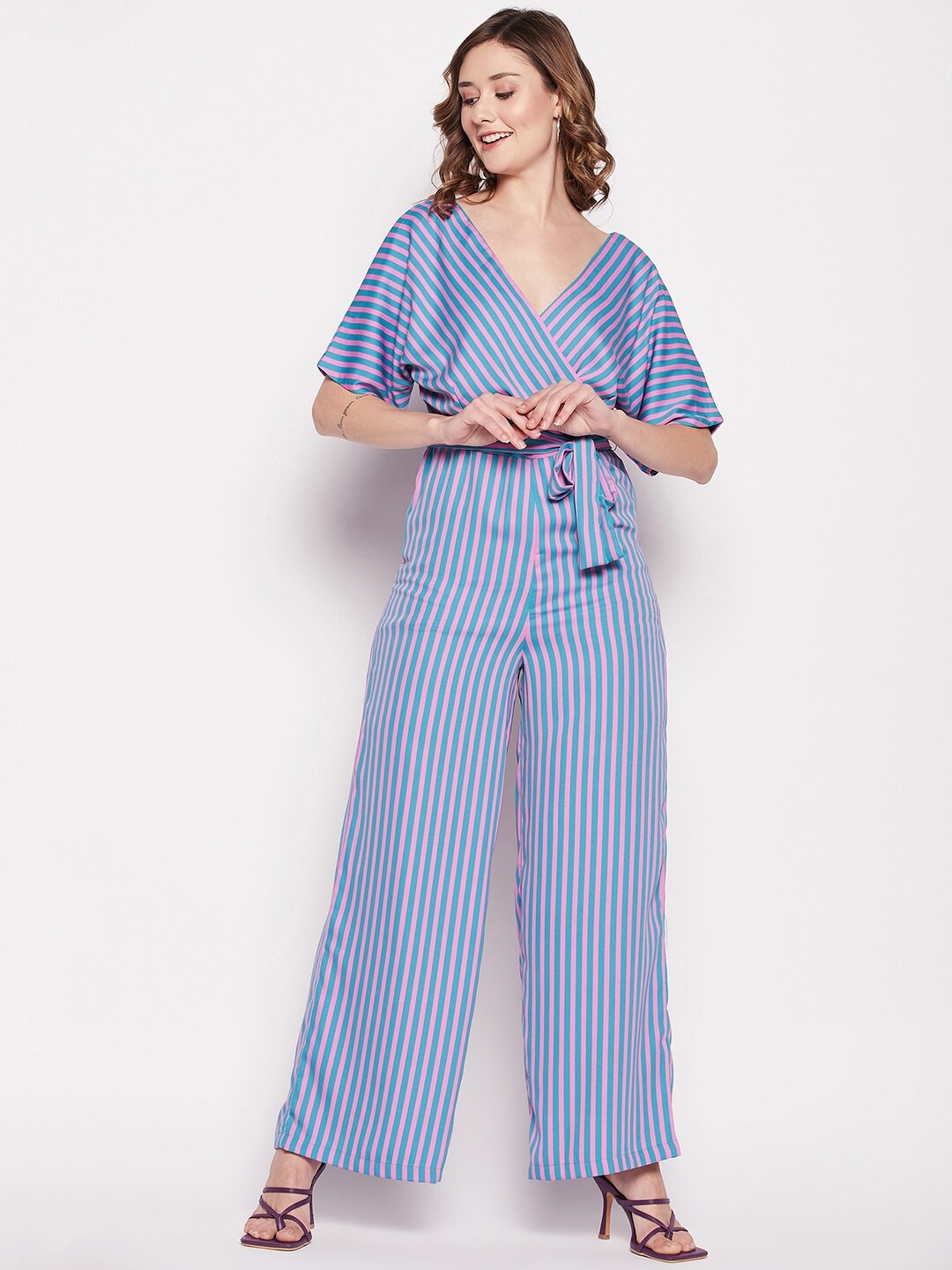 

CAMLA Striped Waist Tie-Ups Basic Jumpsuit, Blue