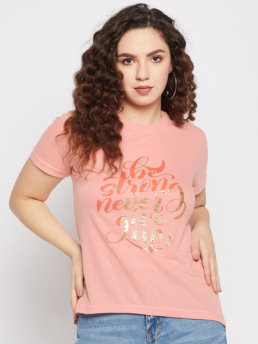 

Club York Round Neck Typography Printed T-shirt, Peach