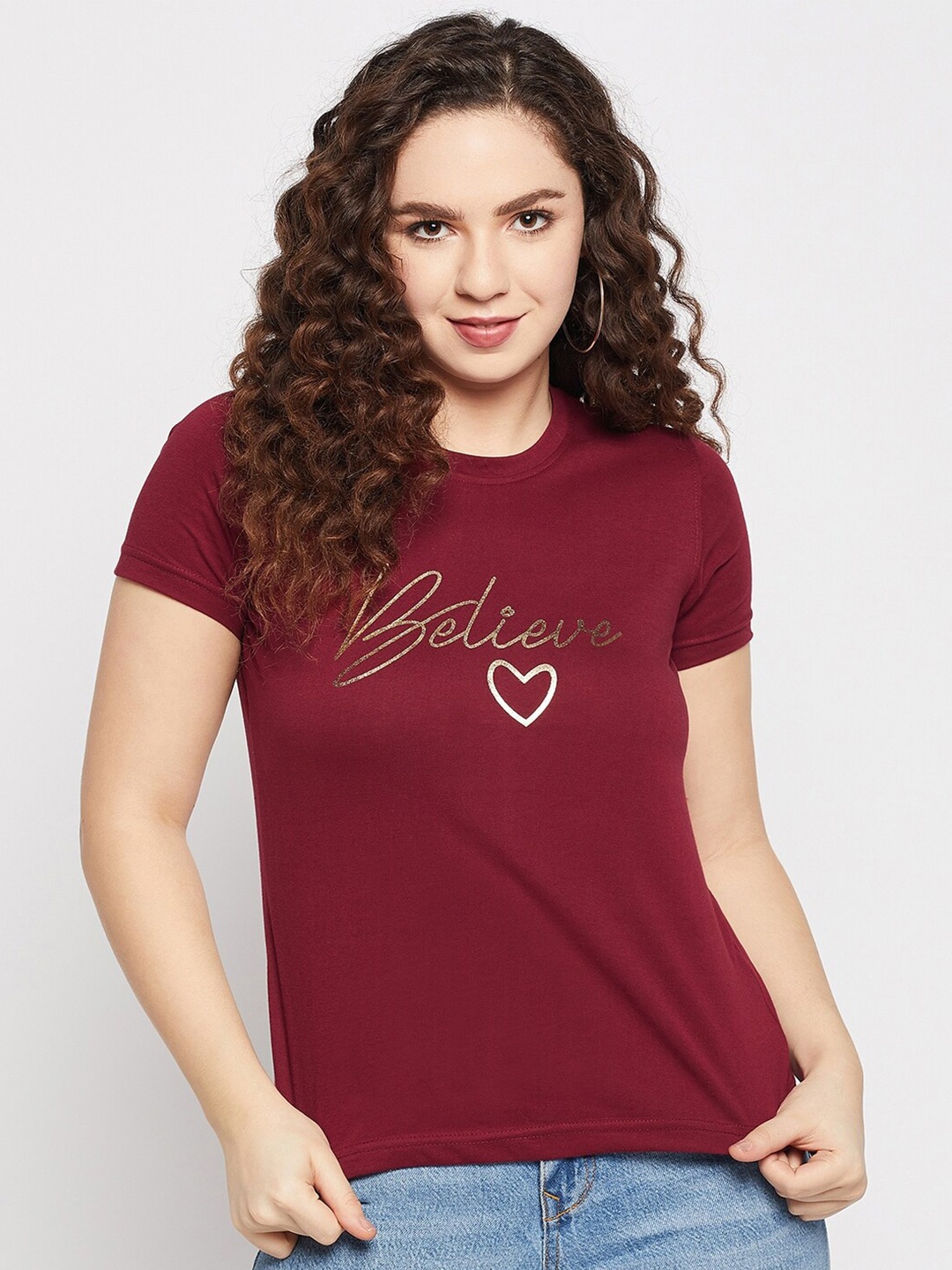 

Club York Round Neck Typography Printed T-shirt, Maroon
