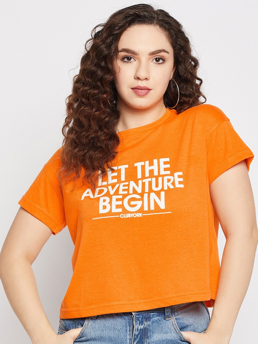 

Club York Typography Printed Cotton T-shirt, Orange