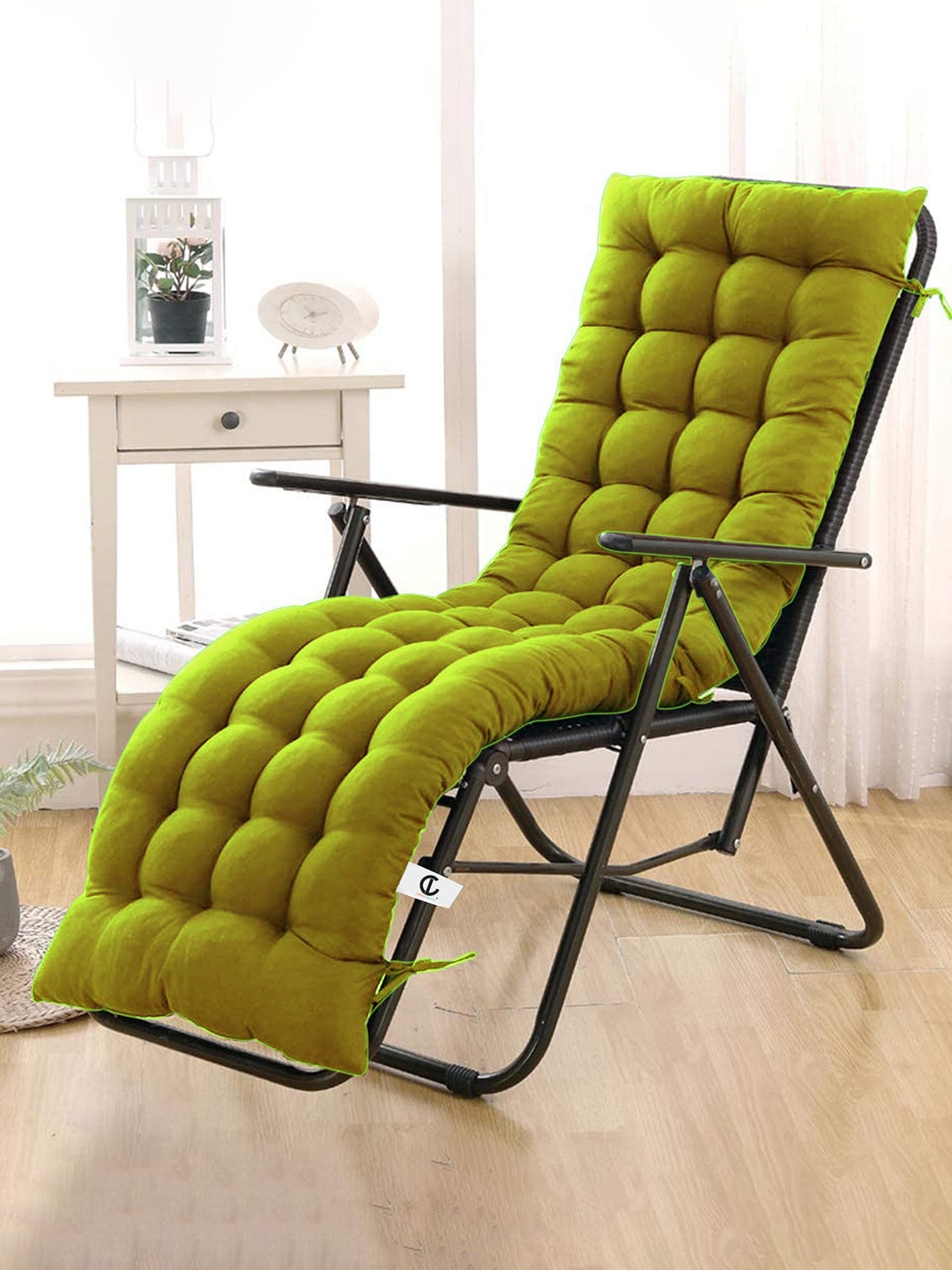 

CURIOUS LIFESTYLE Green Self Design Cotton Microfibre Super Comfy Quilted Rocking Chair Cushion Back Seat Pad